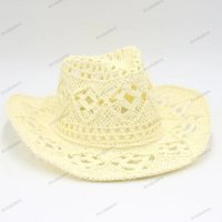 Ръчно плетена каубойска сламена шапка с повдигната периферия, 5цвята , снимка 8 - Шапки - 44447938