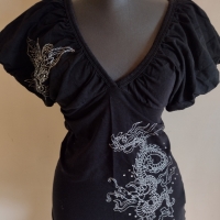 Блуза с буфан ръкав и дракон, снимка 6 - Корсети, бюстиета, топове - 18561753