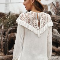 Дамска блуза в бяло с дълъг ръкав и къдрички, снимка 10 - Блузи с дълъг ръкав и пуловери - 40698134