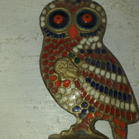 Бухал сова бронз емайл фигура, снимка 1 - Антикварни и старинни предмети - 36129132