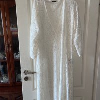 Фабрично плетиво плажна бяла  памук дантелена наметка плажна дълга риза кафтан плажна дълга рокля, снимка 2 - Рокли - 41610373
