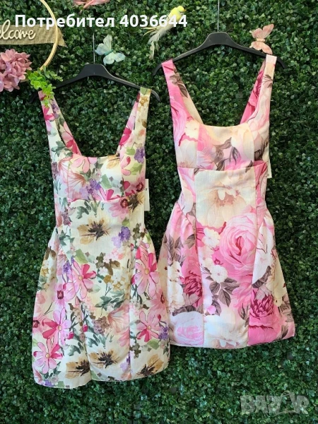 Къси летни ленени роклички с флорални мотиви, снимка 1