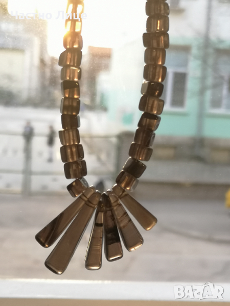 Старинен Накит Медальон Колие от Естествен Минерал Морион, снимка 1