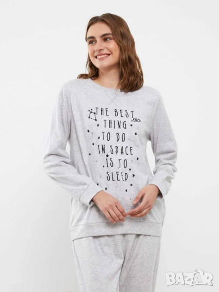 Дамски комплект пижама с принт LC Waikiki, 100% полиестер, Сива, XXL, снимка 1