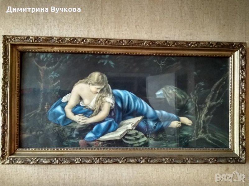 Картина с рамка жена чете книга 43 см на 84 см, снимка 1