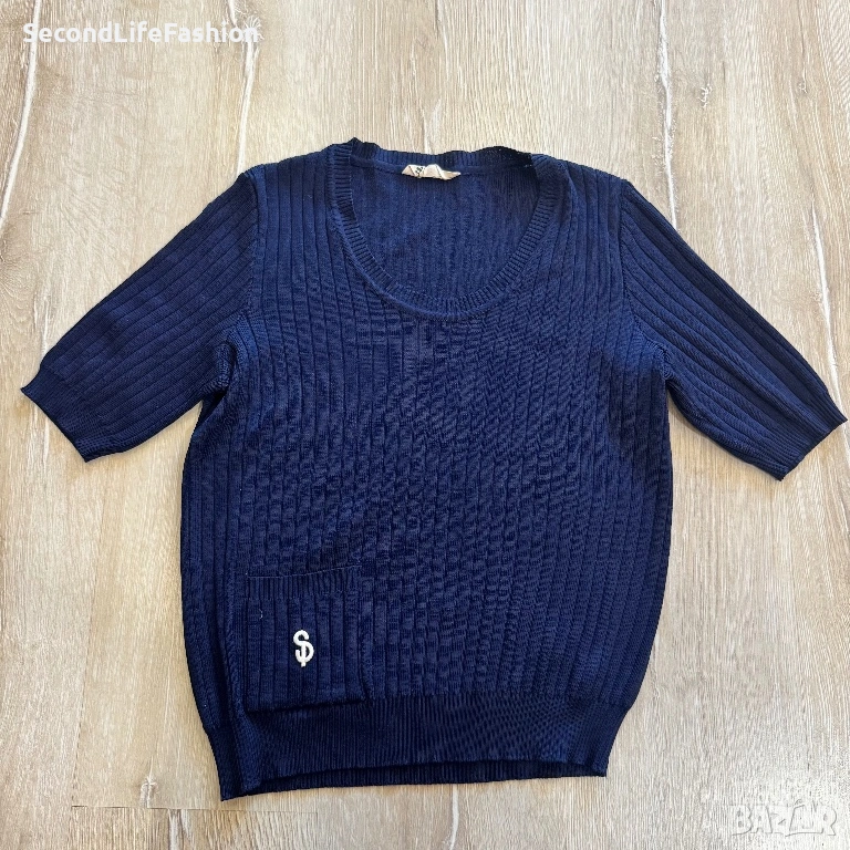 Винтидж блуза с къс ръкав SPES Paris от 80-те години, акрил еластична размер S, снимка 1