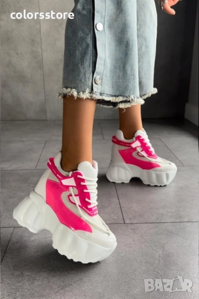 Кецове на платформа - бяло с циклама - PA300 , снимка 1