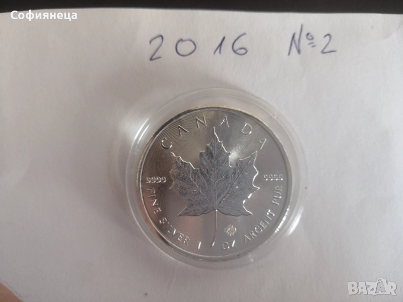 СРЕБРО 1 OZ КАНАДСКИ КЛЕНОВ ЛИСТ 2016 1 УНЦИЯ, снимка 1