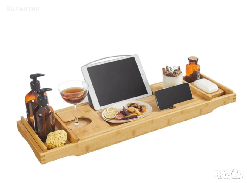 Разтегателен бамбуков поднос за вана, снимка 1