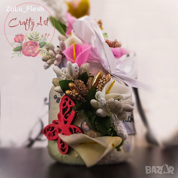 Декорирани бурканчета с букетчета с цветя, снимка 1