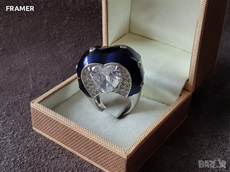 Стилен сребърен с емайл елегантен пръстен ПЛАНИНСКИ КРИСТАЛ, снимка 1