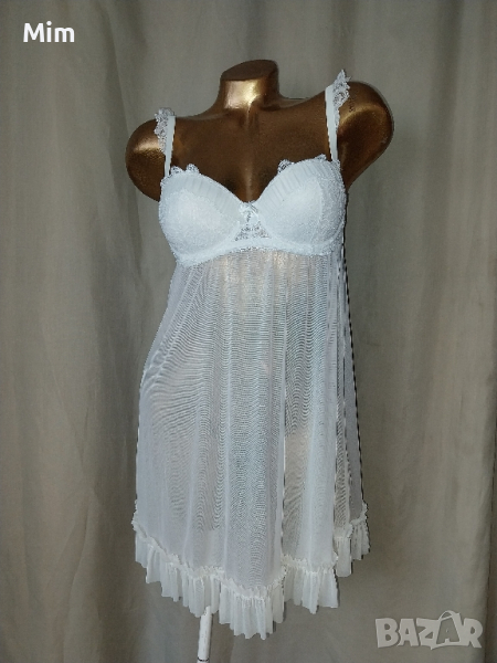 70 А/В Бяла нощница от прозрачен еластичен воал, снимка 1