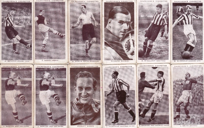 ПРОДАВАМ СТАРИ ЦИГАРЕНИ КАРТИЧКИ НА ФУТБОЛИСТИ - АНГЛИЯ 1938 , снимка 1