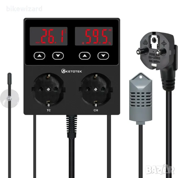 KETOTEK Цифров термостат с гнездо Хигростат, регулатор на температурата и влажността със сонда НОВО, снимка 1