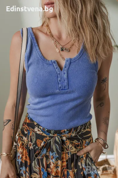 Дамски памучен топ в син цвят, снимка 1