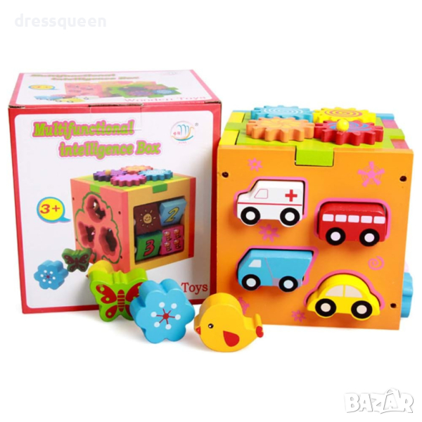 3974 Детско дървено образователно кубче – сортер, снимка 1