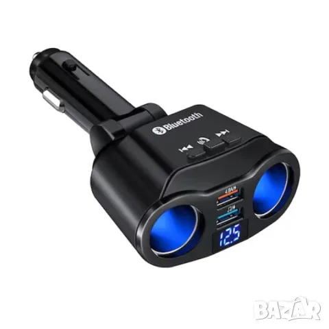 FM трансмитер 12V/24V с волтметър двойно гнездо и 2 USB
