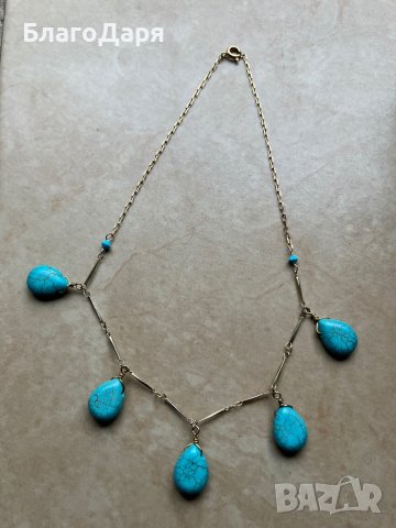 Колие с тюркоаз, снимка 2 - Колиета, медальони, синджири - 44571979
