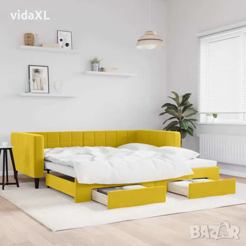 vidaXL Канапе с изтеглящо легло и чекмеджета жълто 100x200 см кадифе, снимка 2 - Спални и легла - 56146784