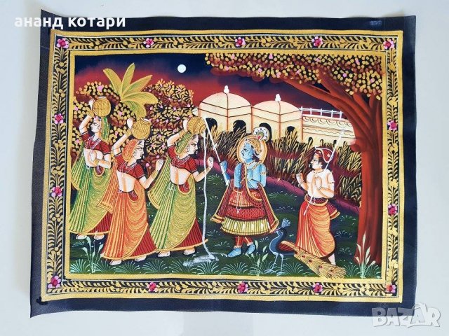 Индийски ръчно рисувани картини върху плат, снимка 4 - Картини - 35815487