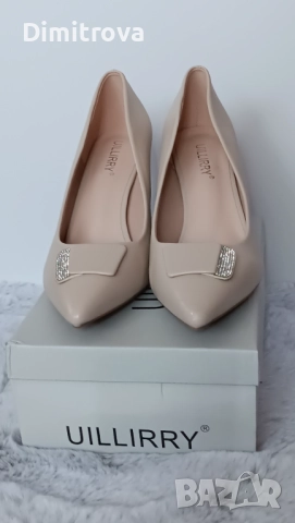 Стилни дамски обувки с висок ток в бежово, снимка 3 - Дамски елегантни обувки - 51701252