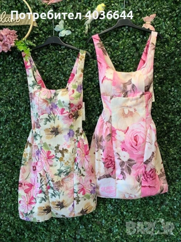 Къси летни ленени роклички с флорални мотиви, снимка 1
