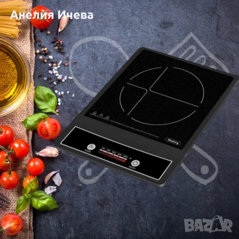 Индукционен котлон Rosberg, 2000W, Керамична плоча, 25x25 см, Черен, снимка 2 - Котлони - 50658618