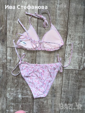 Нов бледо бебешко розово бански комплект флорален принт нежни цветя , снимка 2 - Бански костюми - 41704853