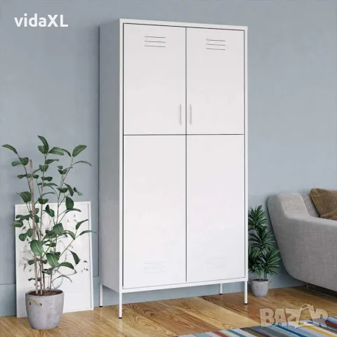 vidaXL Гардероб, бял, 90x50x180 см, стомана, снимка 2 - Гардероби - 56147066