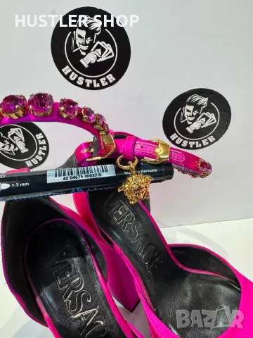 VERSACE Purple Satin Medusa Block Heel Pumps. Номер 37, снимка 5 - Дамски обувки на ток - 49638004