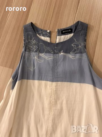 Рокля лен бяло със синьо, снимка 2 - Рокли - 47289498