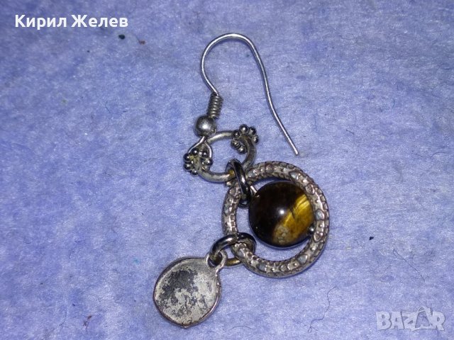 ПОСРЕБРЕНА МЕДНА СКЪПОЦЕННА АР НУВО ОРНАМЕНТИРАНА ОБЕЦА с РЪЧНО ПОЛИРАН КАМЪК ТИГРОВО ОКО 38230, снимка 5 - Обеци - 40933126