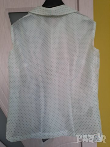 Дамска блуза риза без ръкав бяла на сини точки, снимка 5 - Ризи - 41897789