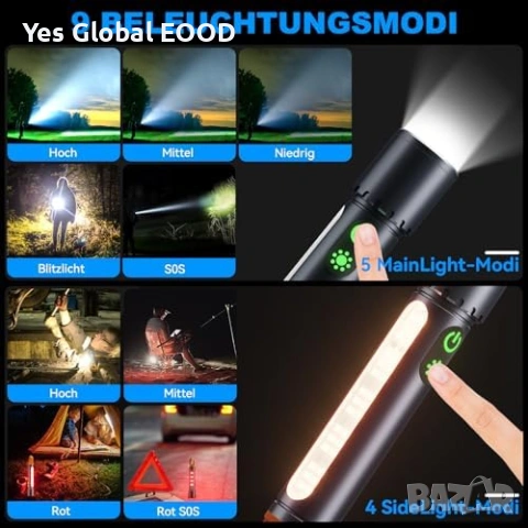 Акумулаторен LED фенер 60 000 лумена XHP90.2 IPX7, снимка 2 - Други инструменти - 53247601