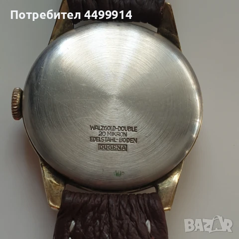 Стар позлатен механичен часовник Dugena, снимка 4 - Антикварни и старинни предмети - 50647265