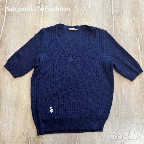 Винтидж блуза с къс ръкав SPES Paris от 80-те години, акрил еластична размер S