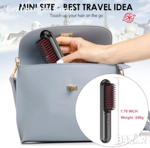Нова USB-C Компактна Четка за Изправяне на Коса 5000mAh за Пътуване, снимка 6 - Преси за коса - 44529946