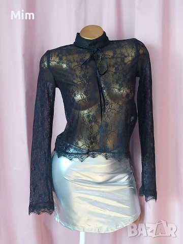 STYLE S Черен дантелен топ с дълъг , снимка 6 - Корсети, бюстиета, топове - 53613697