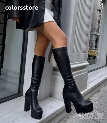 Ботуши на ток - черна кожа - NA10