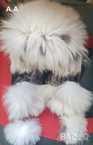 Уникална шапка от естествен косъм лисица и чинчила, отвътре еластична плетена вълна, снимка 4 - Шапки - 52855919