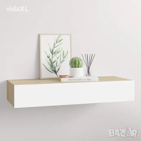 vidaXL Стенен рафт за чекмеджета, дъб и бяло, 60x23,5x10 см, MDF, снимка 2 - Етажерки - 56146903