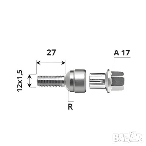 Комплект вътрешни секретни болтове за джанти M12x1.5, 27 мм за Mercedes