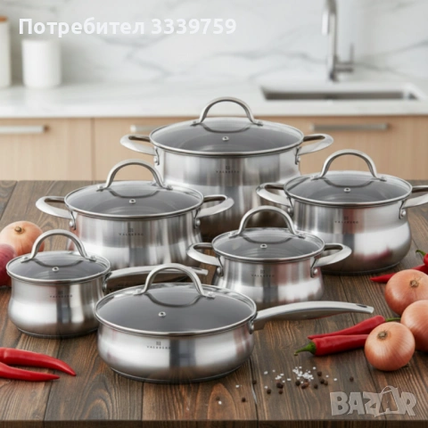 Комплект EDENBERG EB-2420M от 12части - неръждаема стомана с многослойно дъно за бързо и равномерно 