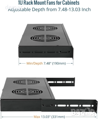 Tecmojo 1U 19'' охлаждащ блок за шкаф с 2 вентилатора, снимка 3 - Друга електроника - 51906019