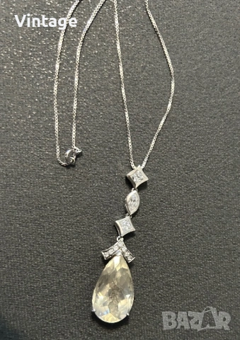 Рядко сребърно колие с естествени камъни бели топази и голям лимонов топаз , снимка 4 - Колиета, медальони, синджири - 53412982