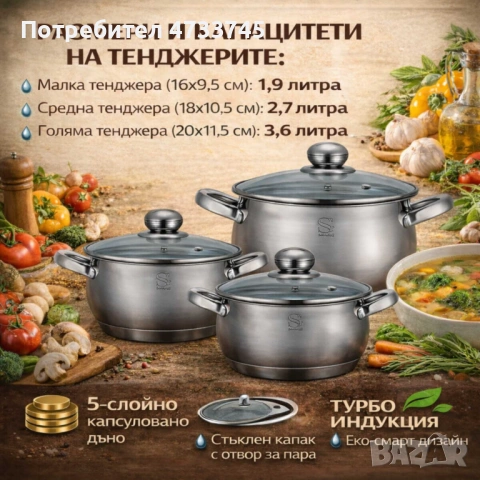 Комплект тенджери Swissgold EMMIE (SG-18099) – 3 броя с 5-слойно капсуловано дъно, снимка 12 - Съдове за готвене - 53438052