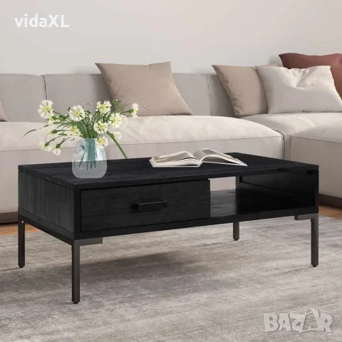 vidaXL Маса за кафе, черна, 90x50x35 см, борово дърво масив, снимка 2 - Маси - 56147202