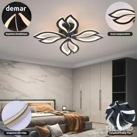 56W LED таванен полилей с цветя/листенца, 3000–6000K и димиране с дистанционно, снимка 2 - Полилеи - 55827427