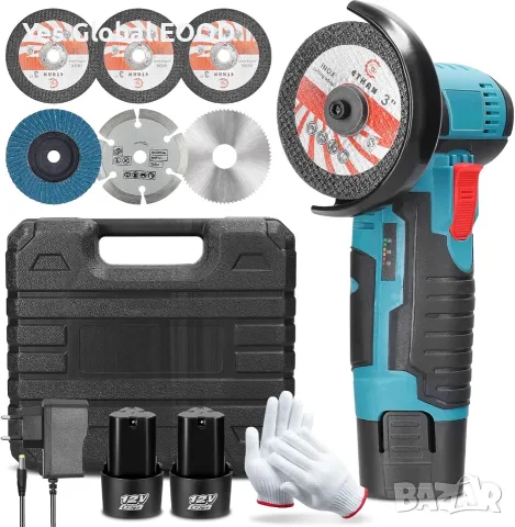 Мини акумулаторен ъглошлайф 12 V с 2 батерии