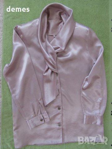  Дамска блуза сатен цвят пепел от рози, размер XL, снимка 1 - Блузи с дълъг ръкав и пуловери - 34095522